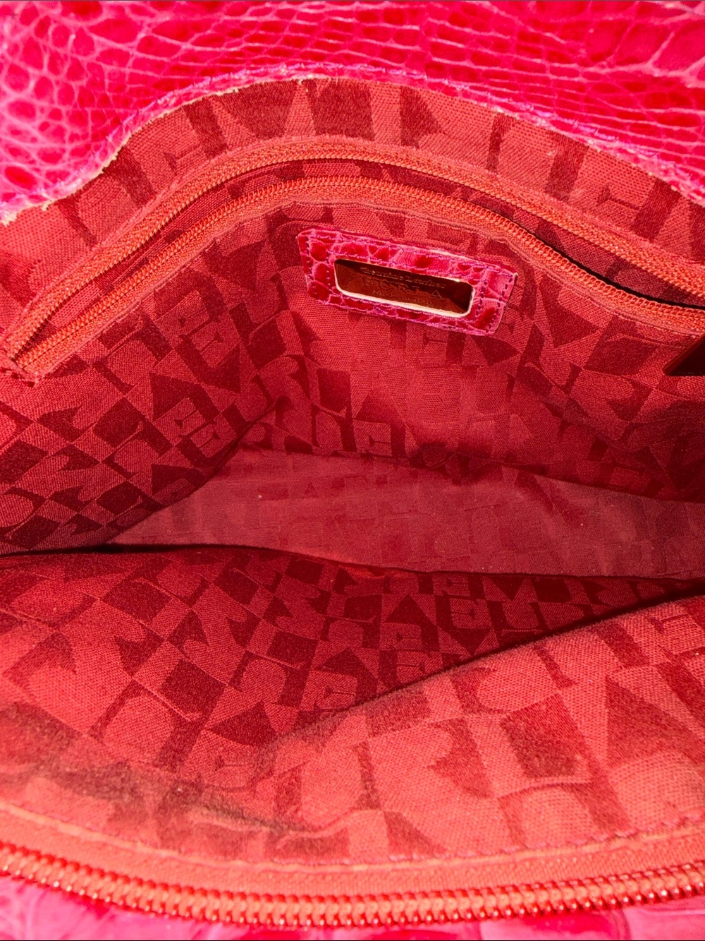 Furla Pink Crocodile-embossed leather Tote Bag rare - Picture 7 of 15